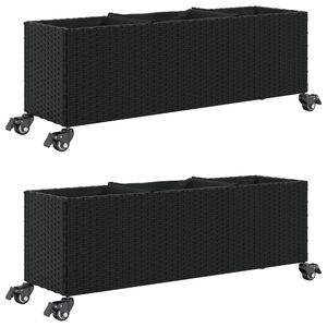 vidaXL Donice ogrodowe z k&oacute;łkami, 2 szt., czarne, 107x32x38 cm