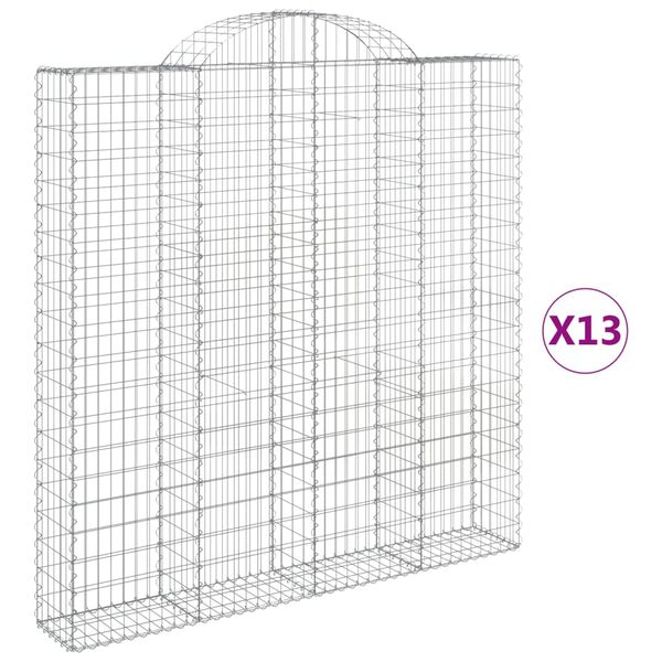 vidaXL Kosze gabionowe, 13 szt, 200x30x200/220cm, galwanizowane żelazo
