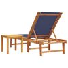 vidaXL Leżak ze stolikiem, niebieski, lite drewno akacjowe i textilene