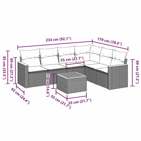 vidaXL 7-cz. zestaw wypoczynkowy do ogrodu, z poduszkami, czarny