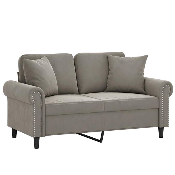 vidaXL 2-osobowa sofa z poduszkami, jasnoszara, 120 cm, aksamit