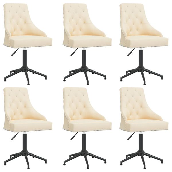 vidaXL Obrotowe krzesła stołowe, 6 szt., kremowe, obite aksamitem