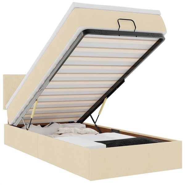 vidaXL Rama łóżka otomana z materacem, kremowa, 90x190 cm, tkanina