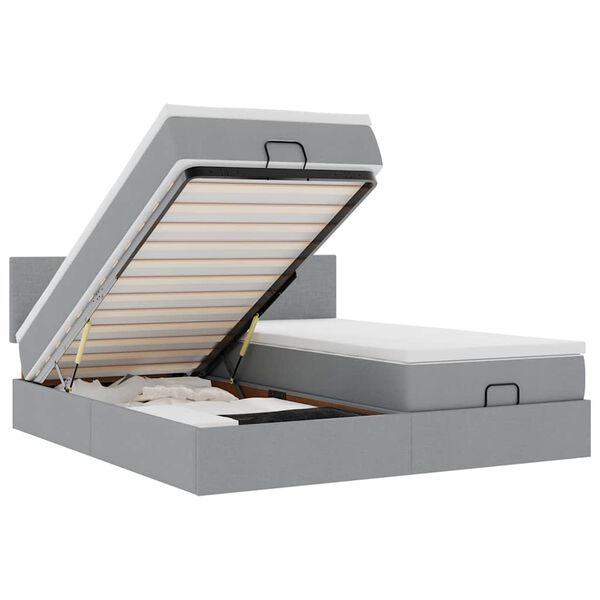 vidaXL Rama łóżka otomana z materacami, szara, 180x200 cm, tkanina