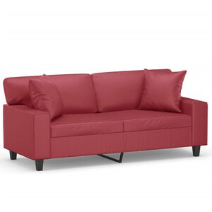 vidaXL 2-os. sofa z poduszkami, winna czerwień, 140 cm, sztuczna sk&oacute;ra