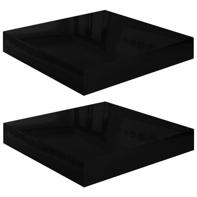 vidaXL Półki ścienne 2 szt., czarne, wysoki połysk, 23x23,5x3,8 cm MDF