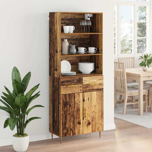vidaXL Highboard z szufladą Stare drewno 69,5 x 34 x 180 cm