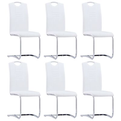 vidaXL Krzesła stołowe, wspornikowe, 6 szt., białe, sztuczna skóra