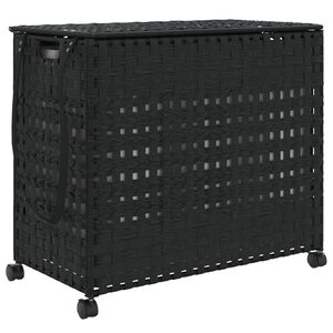 vidaXL Kosz na pranie z k&oacute;łkami, czarny, 66x35x60 cm, rattan