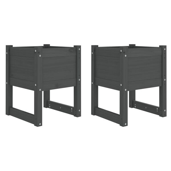 vidaXL Donice, 2 szt., szare, 40x40x52,5 cm, lite drewno sosnowe