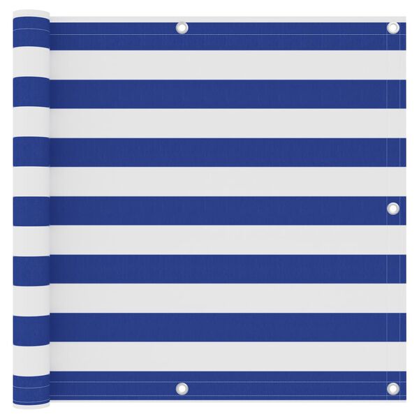 vidaXL Parawan balkonowy, biało-niebieski, 90x600 cm, tkanina Oxford