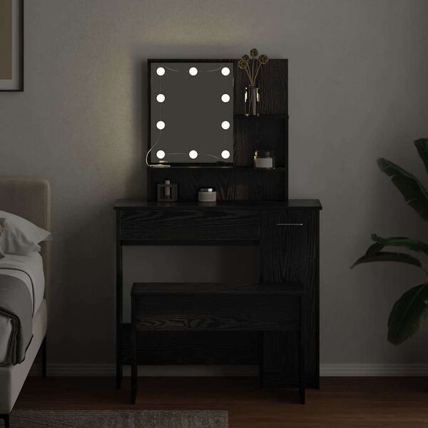 vidaXL Zestaw lustra LED 2 pcs Czarny Dąb Materiał drewnopochodny