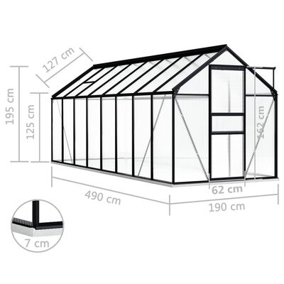 vidaXL Szklarnia z ramą podstawy, antracytowa, aluminium, 9,31 m²