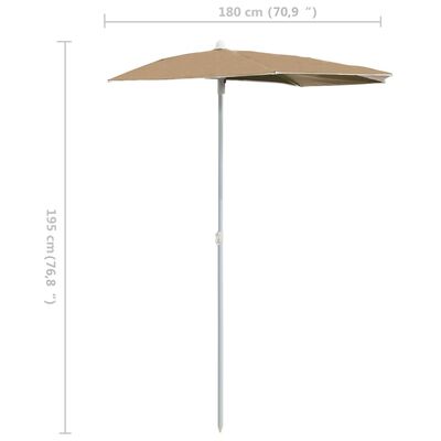 vidaXL Półokrągły parasol ogrodowy na słupku, 180x90 cm, kolor taupe