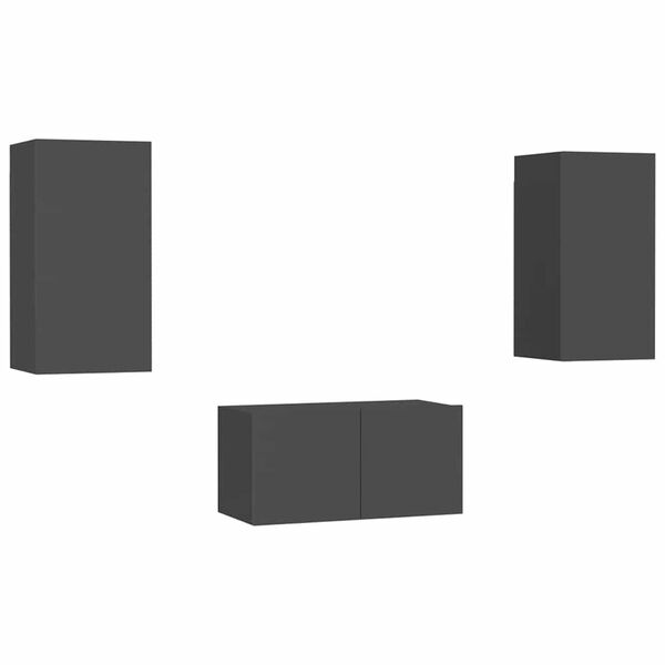 vidaXL 3-cz. zestaw szafek TV, szary, materiał drewnopochodny