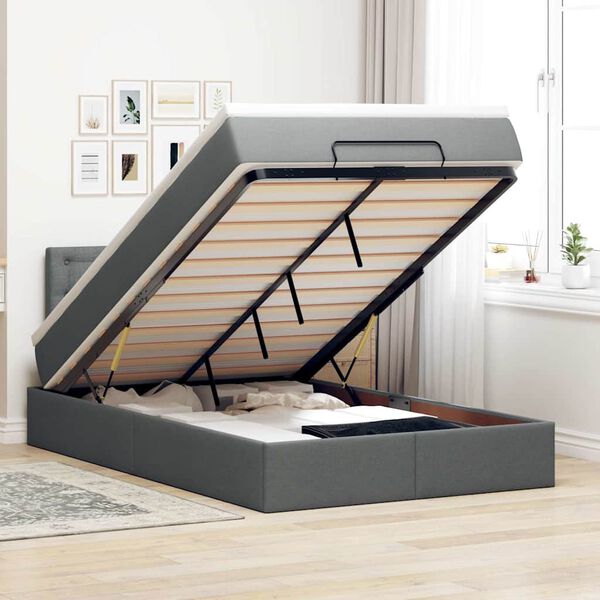 vidaXL Ł&oacute;żko otomana z materacem i LED, ciemnoszary, 120x200 cm