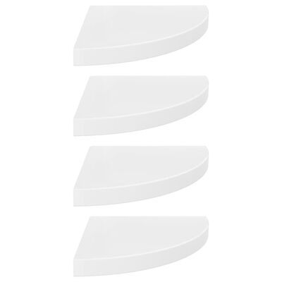 vidaXL Narożne półki ścienne, 4 szt., połysk, białe, 35x35x3,8 cm, MDF