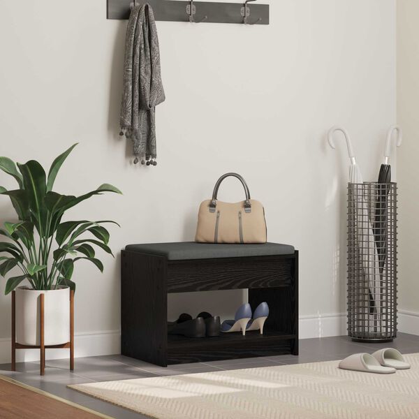 vidaXL Ławka w przedpokoju z poduszką Czarny Dąb 63 x 38 x 45 cm