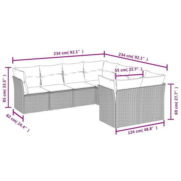vidaXL 8-cz. zestaw mebli ogrodowych z poduszkami, beżowy, polirattan