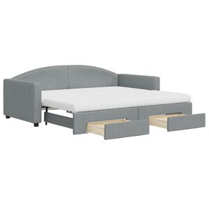 vidaXL Sofa rozsuwana z szufladami, jasnoszara, 90x190 cm, tkanina