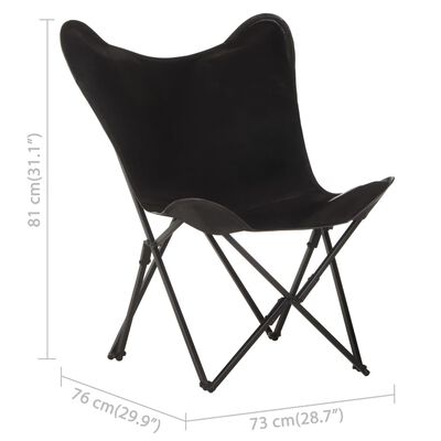 vidaXL Składane krzesło motyl, czarne, skóra naturalna