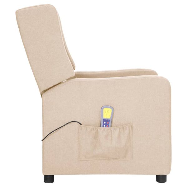 vidaXL Fotel masujący, kremowy, obity tkaniną