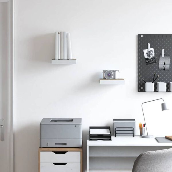 vidaXL P&oacute;łki ścienne, 2 szt., dębowo-białe, 23 x 23,5 x 3,8 cm, MDF