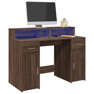 vidaXL Biurko z podświetleniem LED, brązowy dąb, 120x55x91 cm