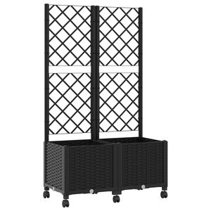 vidaXL Donica ogrodowa z kratką i k&oacute;łkami Czarny 80 x 40 x 146 cm PP