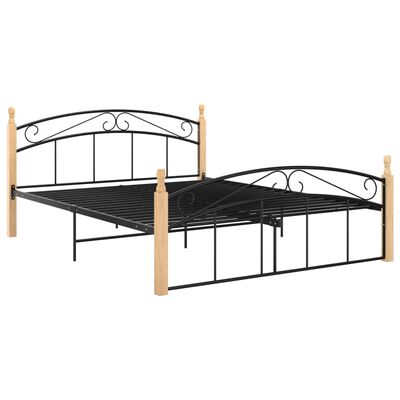 vidaXL Rama łóżka, czarny metal i lite drewno dębowe, 140x200 cm