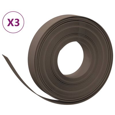 vidaXL Obrzeża ogrodowe, 3 szt., brązowe, 10 m, 10 cm, polietylen