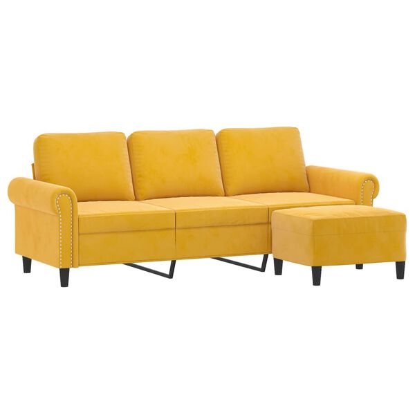 vidaXL 3-osobowa sofa z podn&oacute;żkiem, jasnoż&oacute;łty, 180 cm, aksamit