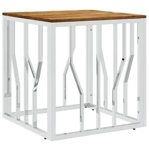 vidaXL Stolik kawowy, srebrny, stal nierdzewna i lite drewno akacjowe