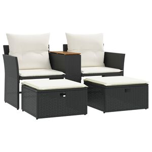 vidaXL 2-osobowa sofa ogrodowa z podn&oacute;żkami, czarna, polirattan