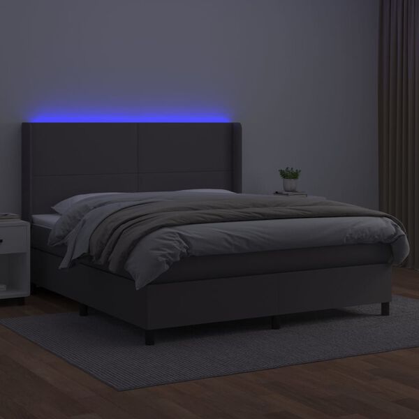 vidaXL Ł&oacute;żko kontynentalne z materacem i LED, szara ekosk&oacute;ra 160x200cm