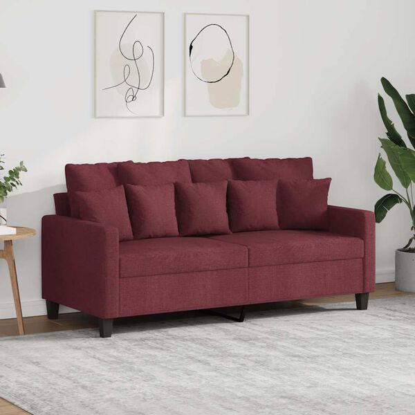 vidaXL Sofa 2-osobowa, winna czerwień, 140 cm, tapicerowana tkaniną