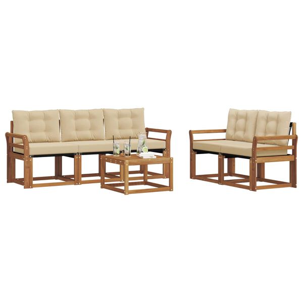 vidaXL Zestaw sof na zewnątrz z poduszką 6 pcs Naturalny i Beżowy