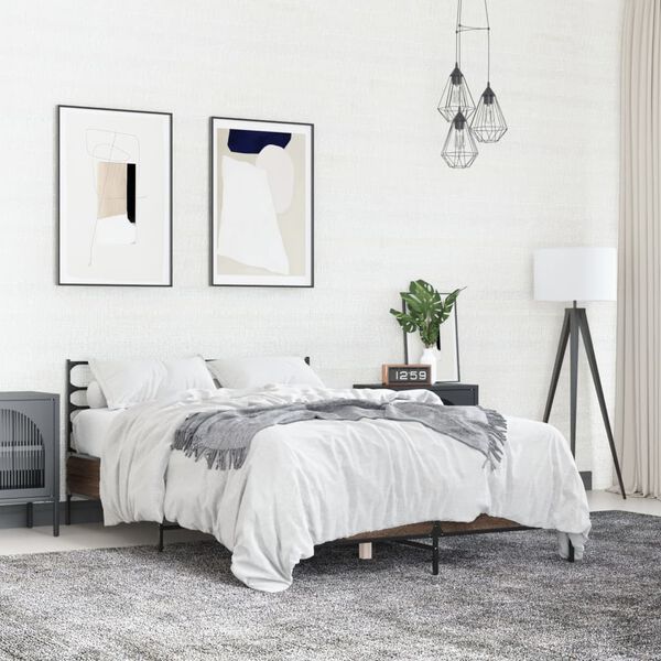 vidaXL Rama ł&oacute;żka, brązowy dąb, 140x200 cm, materiał drewnopochodny