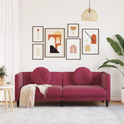 vidaXL Sofa 3-osobowa z poduszkami, winna czerwień, aksamit