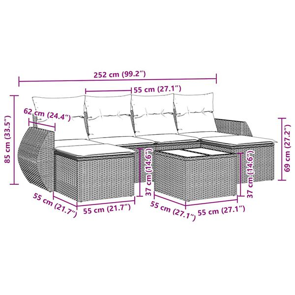 vidaXL 7-cz. zestaw wypoczynkowy do ogrodu, z poduszkami, czarny