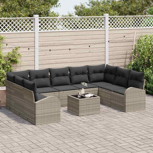vidaXL Zestaw Sof z poduszką 10 pcs Jasnoszary Rattan poli