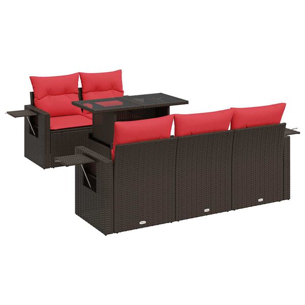 vidaXL 6-cz. zestaw mebli z poduszkami, brązowy, polirattan i akacja