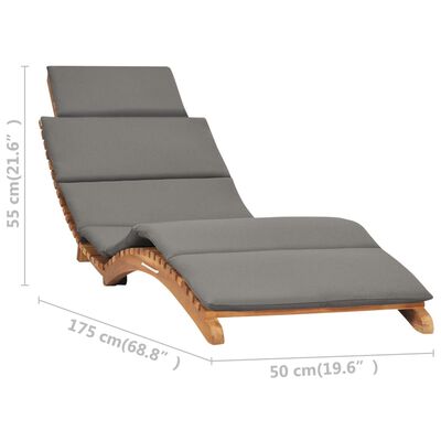 vidaXL Składany leżak z ciemnoszarą poduszką, lite drewno tekowe