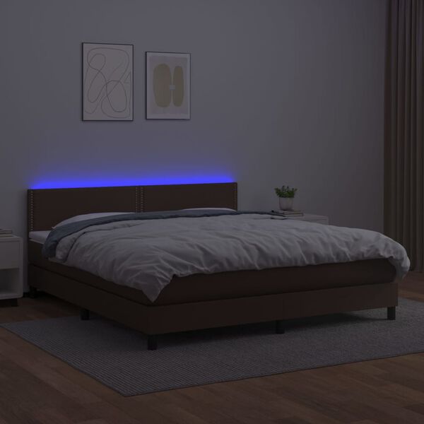 vidaXL Ł&oacute;żko kontynentalne z materacem i LED, brąz, ekosk&oacute;ra 160x200cm