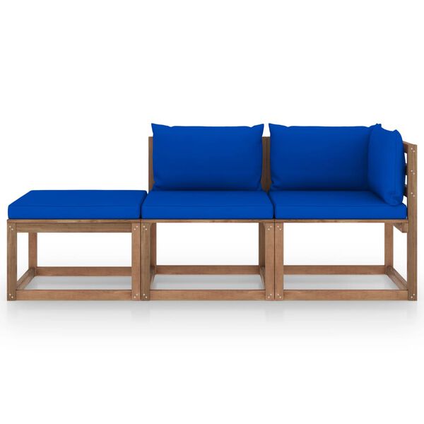 vidaXL 3-cz. zestaw wypoczynkowy z palet, z poduszkami, drewno sosnowe