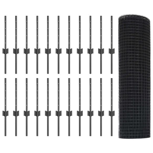 vidaXL Ogrodzenie z słupkiem Szary 0,4 x 50 m Stal i PVC