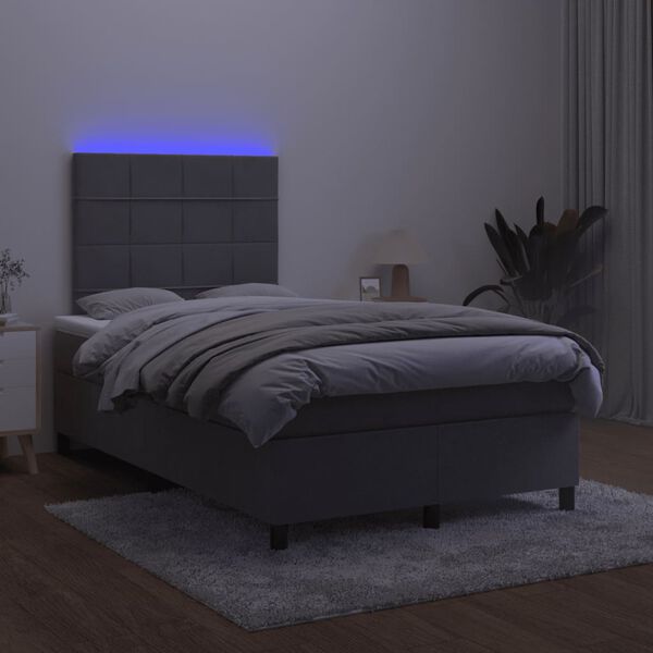 vidaXL Ł&oacute;żko kontynentalne z materacem i LED, ciemnoszare, 120x190 cm