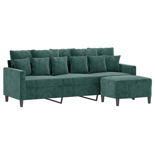 vidaXL 3-osobowa sofa z podnóżkiem, ciemnozielony, 180 cm, aksamit