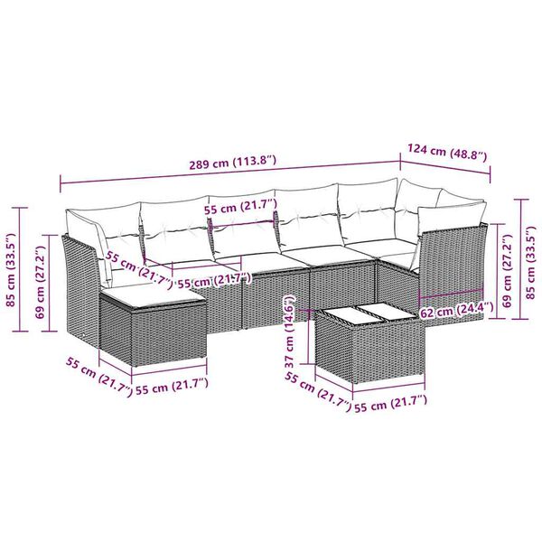 vidaXL 8-cz. zestaw mebli ogrodowych, poduszki, jasnoszary polirattan