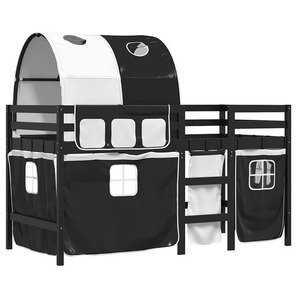 vidaXL Dziecięce ł&oacute;żko na antresoli, z tunelem, biało-czarne, 90x190cm